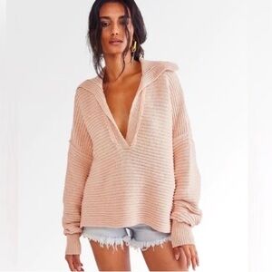 🌼FREE PEOPLE🌼 Marlie Collared Pullover Sweater in Light Pink